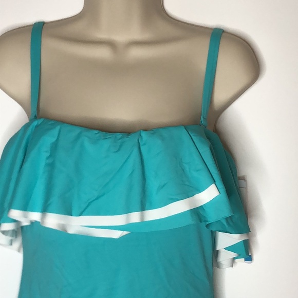 NWT Contours by Coco Reef Agate Ruffle Bandeau One Piece Size 12/36C - Aqua - Picture 3 of 9
